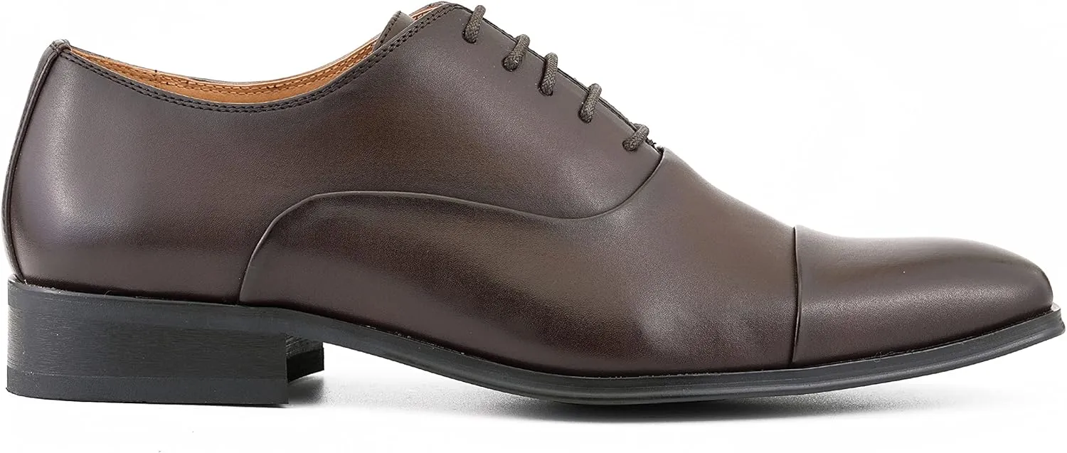 Amali Oxford Dress Shoes for Men with Textured Cap Toe, Men's Oxford Shoes Made from Premium PU Leather, Versatile Formal Footwear for All Occasions