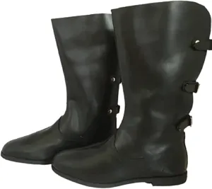 AnNafi Medieval Black Leather Boots 3 Buckle | Renaissance Inspired Loafer Boot | Halloween Caribbean Pirate Boots| Re-Enactment Viking Mens Shoes| SCA LARP Riding Costume Boot