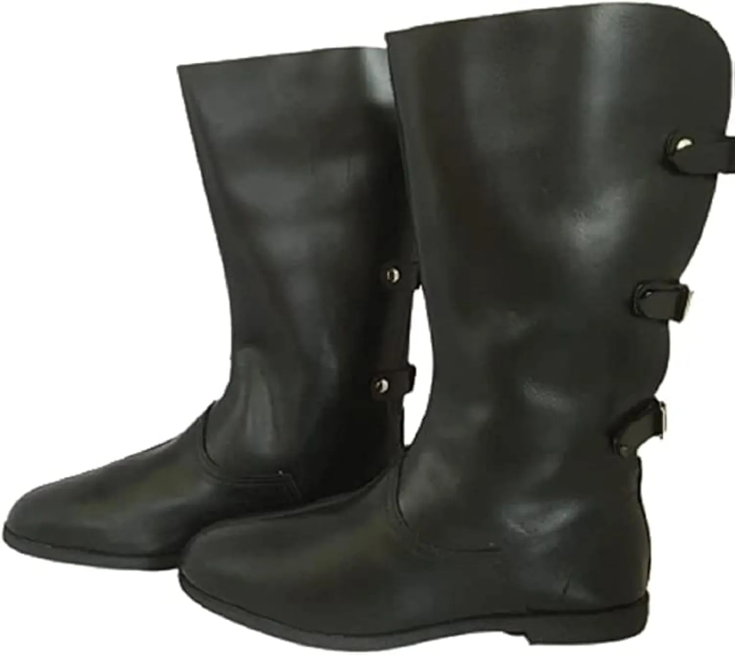 AnNafi Medieval Black Leather Boots 3 Buckle | Renaissance Inspired Loafer Boot | Halloween Caribbean Pirate Boots| Re-Enactment Viking Mens Shoes| SCA LARP Riding Costume Boot