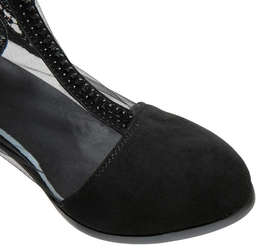 ANUFER Women Breathable Lace Peep Toe/Closed Toe Block Kitten Heel Summer Sandal Booties Dress Pumps Shoes