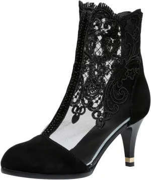 ANUFER Women Breathable Lace Peep Toe/Closed Toe Block Kitten Heel Summer Sandal Booties Dress Pumps Shoes