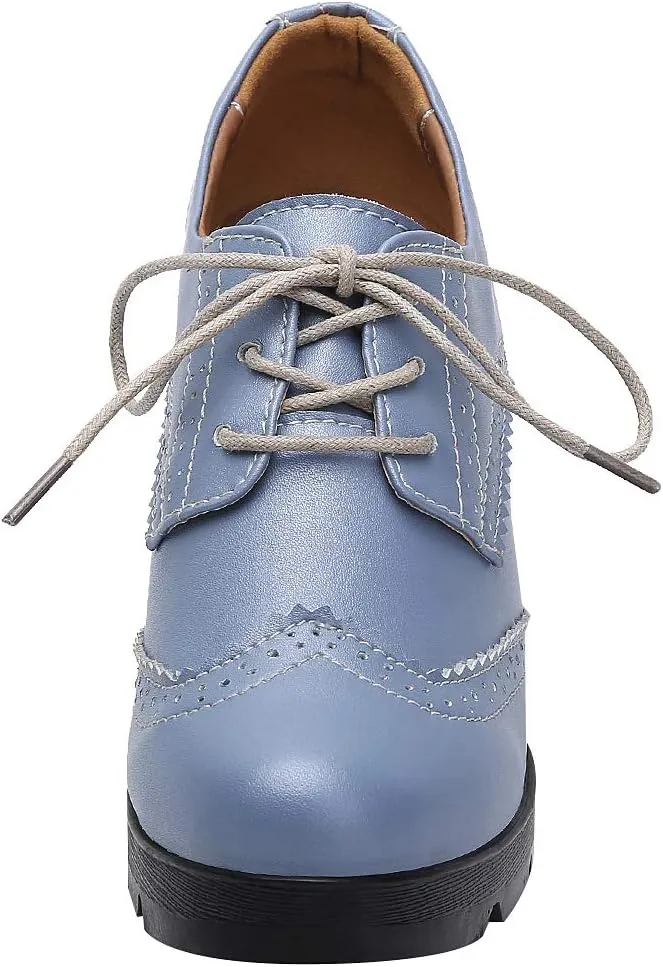 ANUFER Women's Block Heel Lace-Up Brogues Derby Shoes Pumps Dress Shoes