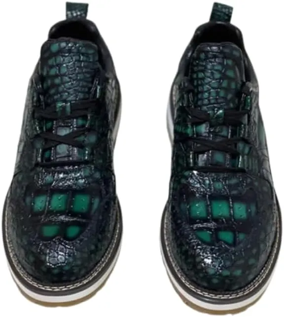 Authentic Exotic Crocodile Skin Men's Casual Green Brogue Derby Shoes Genuine Alligator Leather Male Lace-up Mid-top Dress Shoes