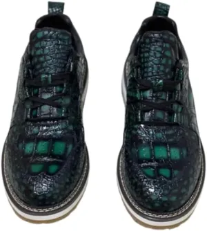 Authentic Exotic Crocodile Skin Men's Casual Green Brogue Derby Shoes Genuine Alligator Leather Male Lace-up Mid-top Dress Shoes