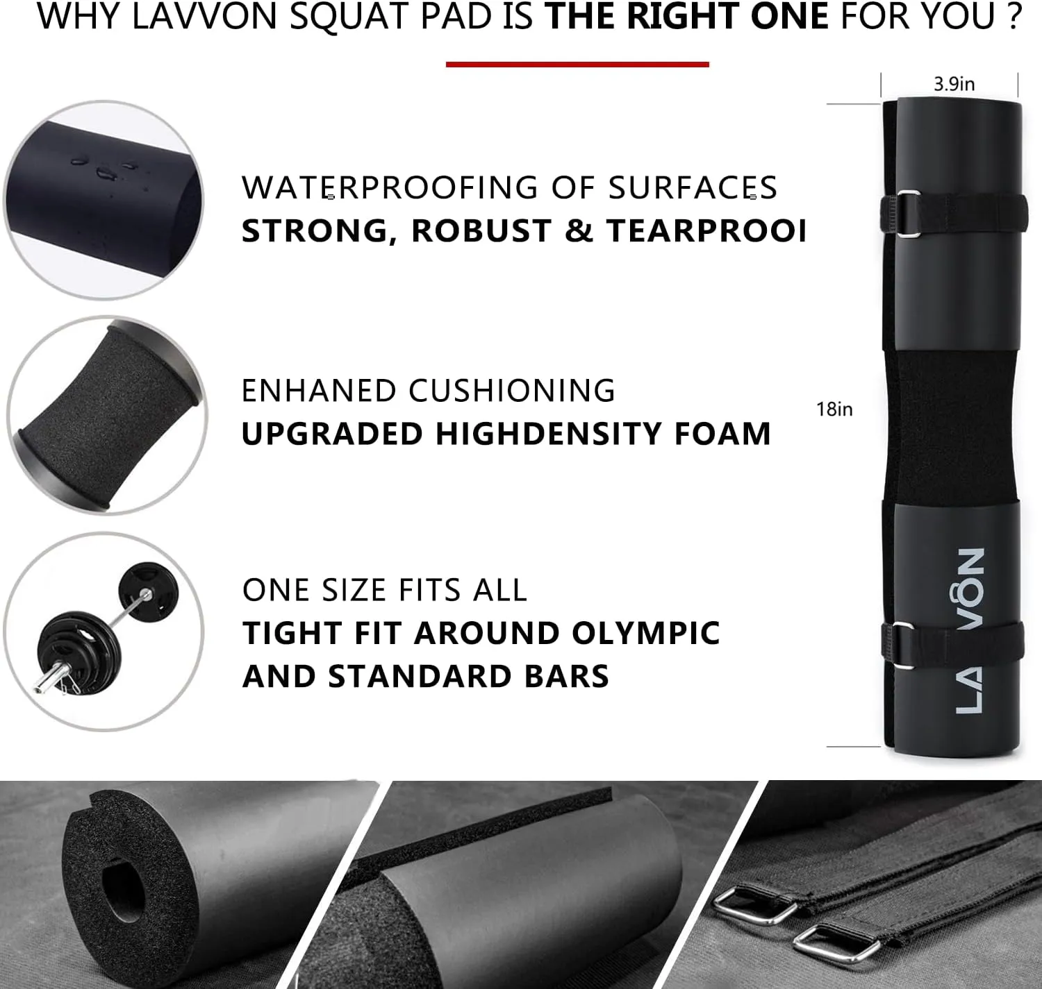 Barbell Pad Set for Hip Thrust 10Pcs- Squat Pad for Barbell Lunges & Bar Padding - Bench Press Standard Weight Bar Pad - with Ankle Straps, Wrist Straps for Weightlifting, 3 Lifting Strap