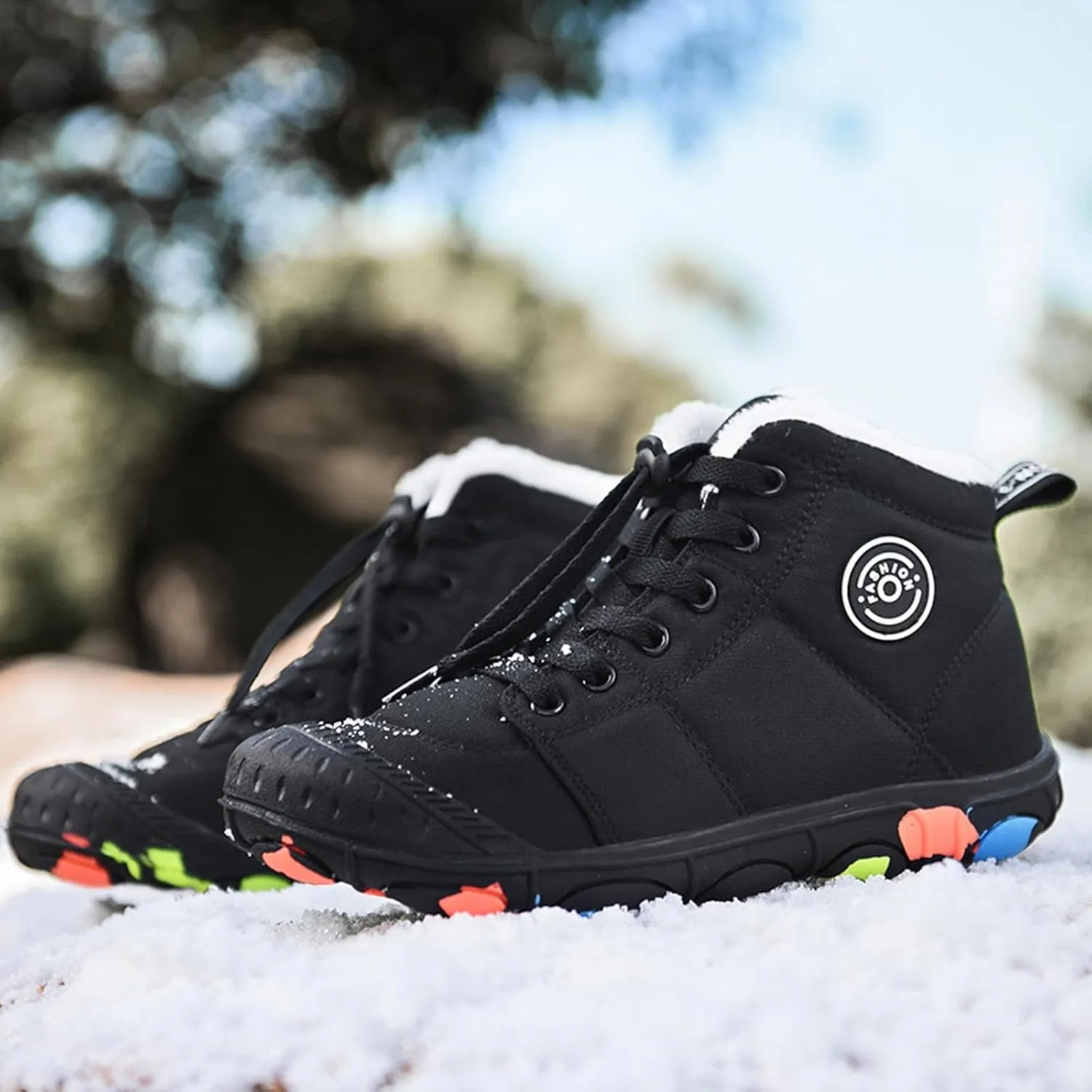 Barefoot Shoes Kids Boys Girls Trail Running Shoes Minimalist Zero Drop Sole Cotton Boots Fur Lined Hiking Walking Shoes (Little Kid/Big Kid)