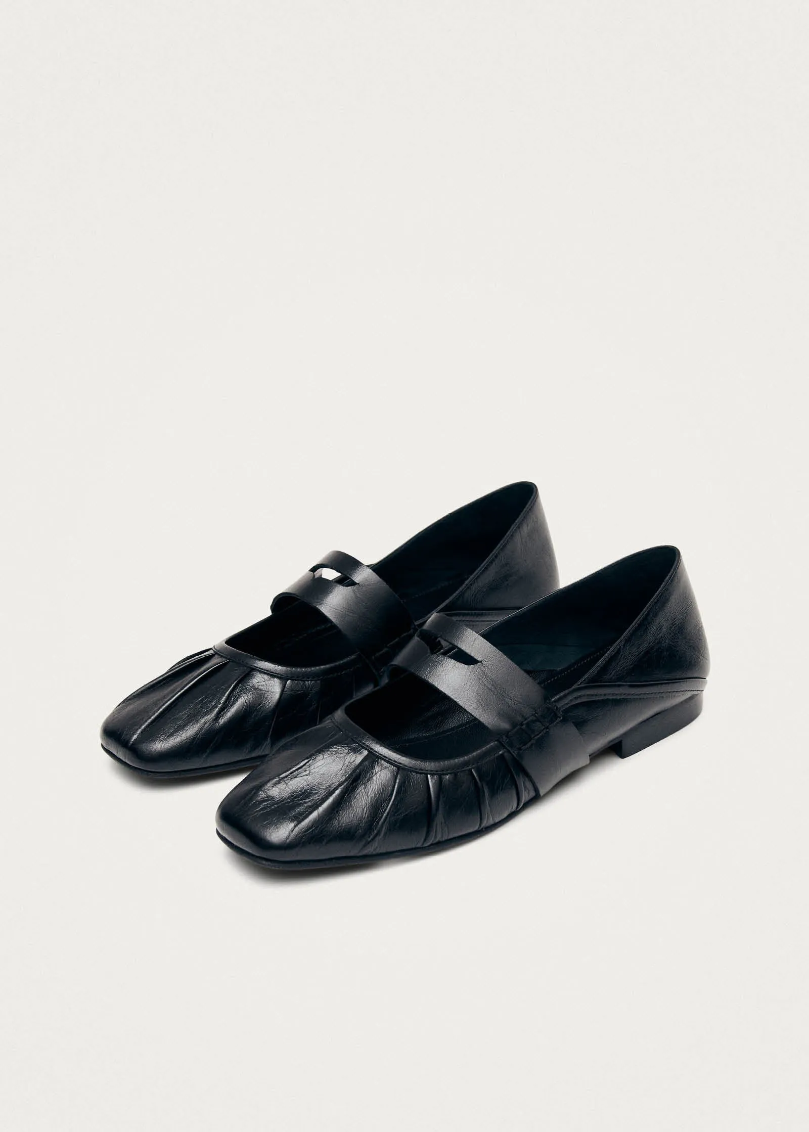 Bargo Black Leather Ballet Flats