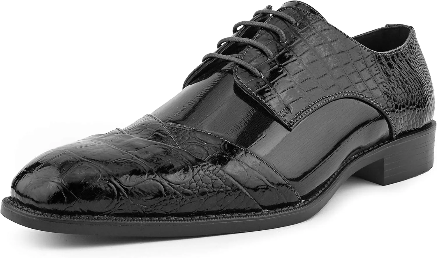 Bolano Bandit, Cap Toe Oxford Dress Shoes for Men, Men's Formal Dress Shoes with Alligator Print, Croc Folded Oxfords