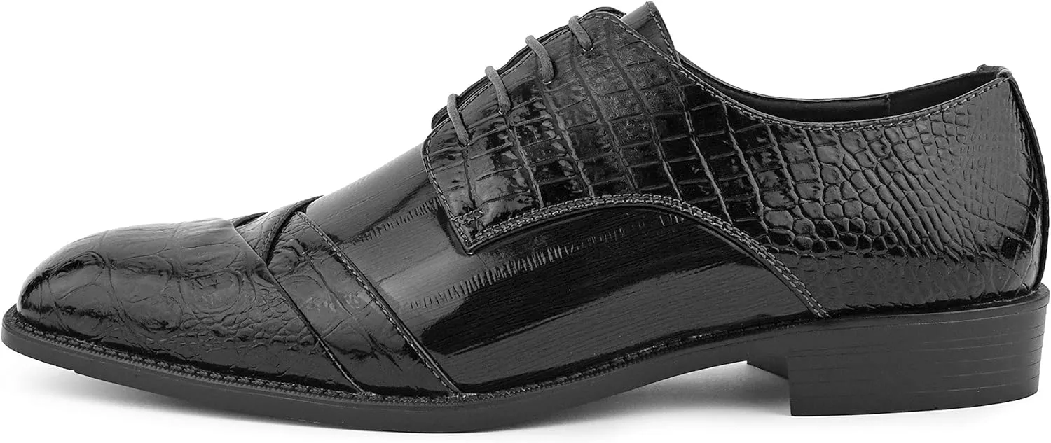 Bolano Bandit, Cap Toe Oxford Dress Shoes for Men, Men's Formal Dress Shoes with Alligator Print, Croc Folded Oxfords