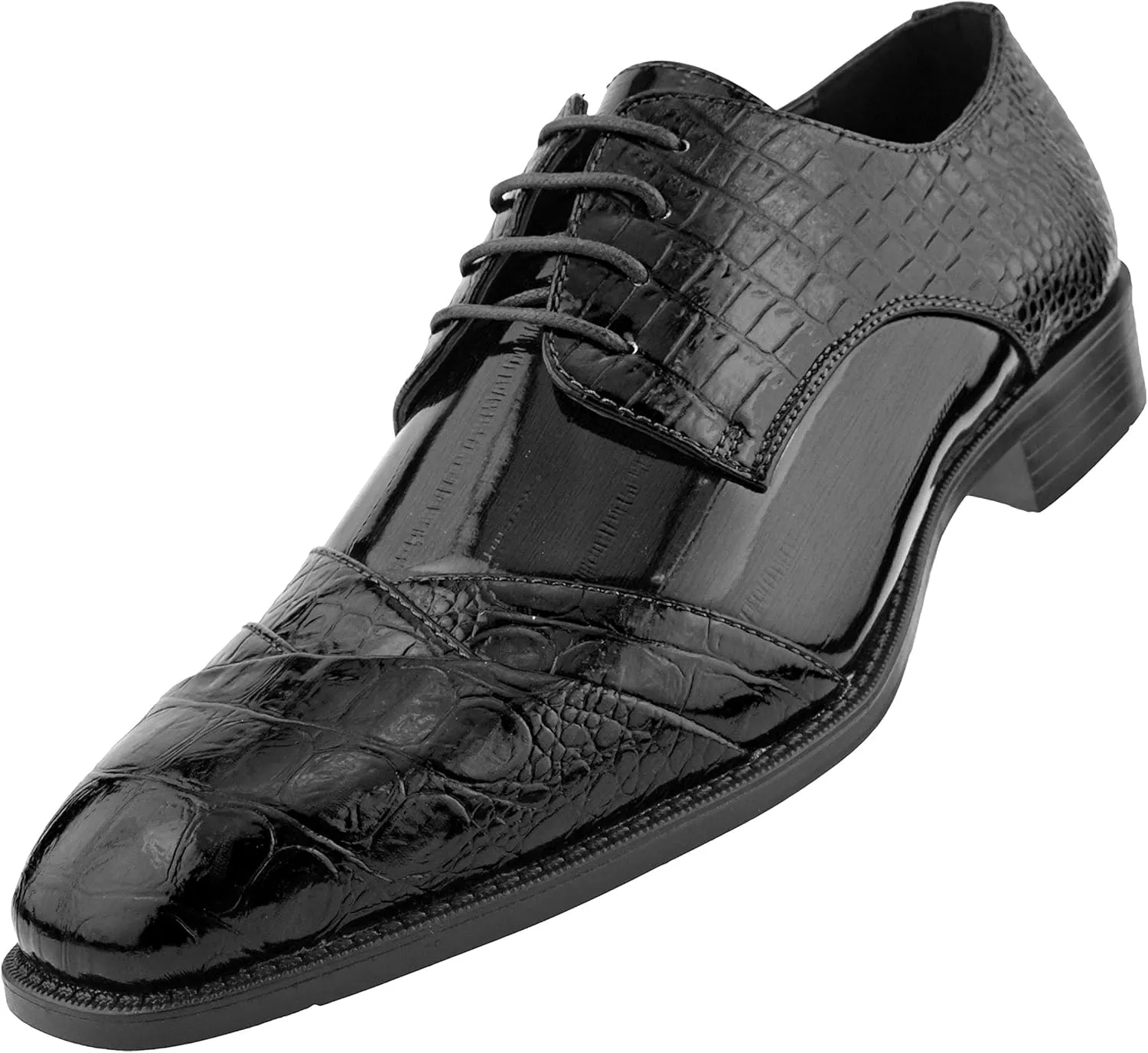 Bolano Bandit, Cap Toe Oxford Dress Shoes for Men, Men's Formal Dress Shoes with Alligator Print, Croc Folded Oxfords