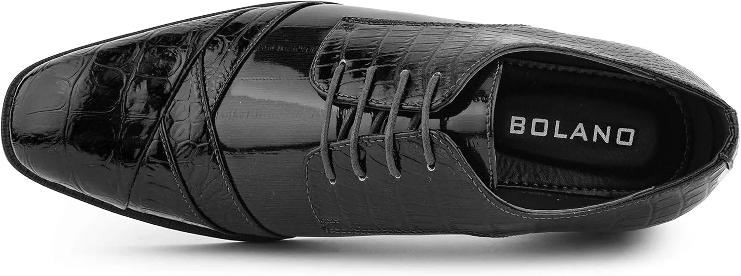 Bolano Bandit, Cap Toe Oxford Dress Shoes for Men, Men's Formal Dress Shoes with Alligator Print, Croc Folded Oxfords
