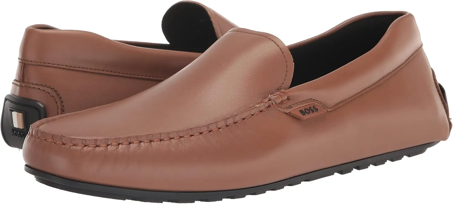 BOSS Men's Smooth Leather Moccasins with Rubber Outer Sole Loafer