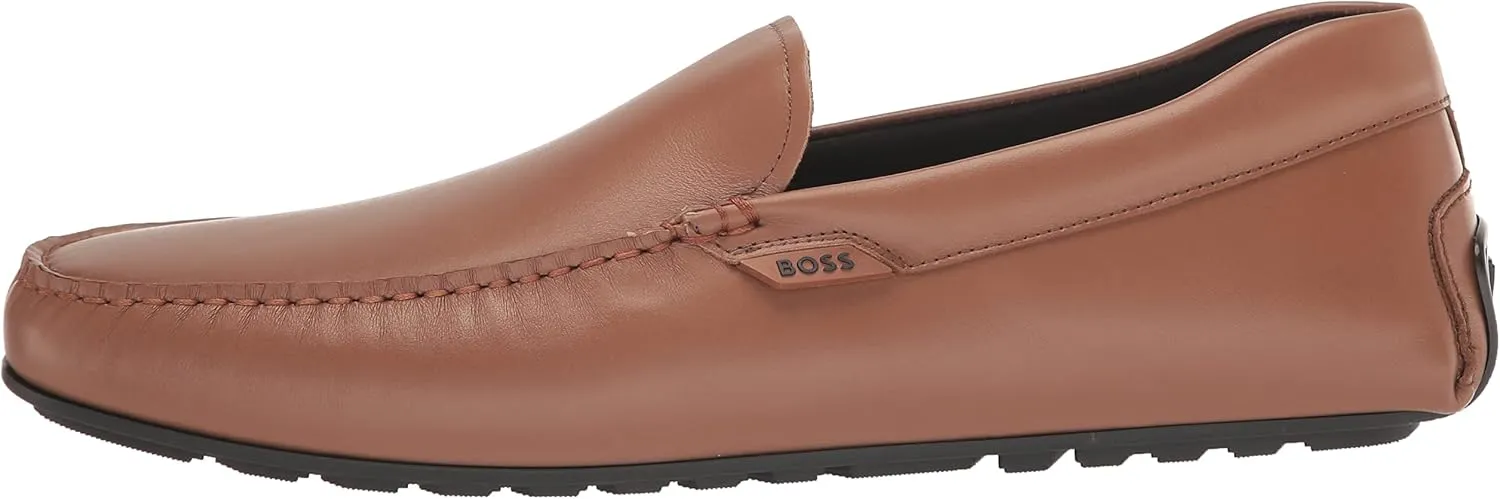 BOSS Men's Smooth Leather Moccasins with Rubber Outer Sole Loafer