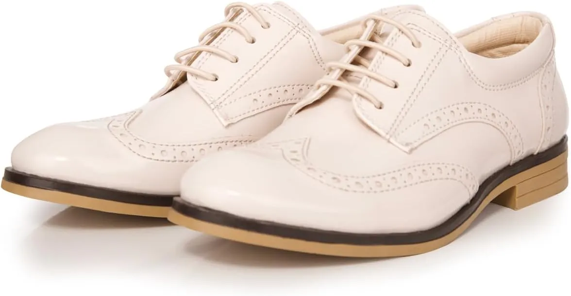 Boys’ Patent Derby Dress Shoes, Wingtip Brogue Lace-Up Wedding Prom Formal Footwear