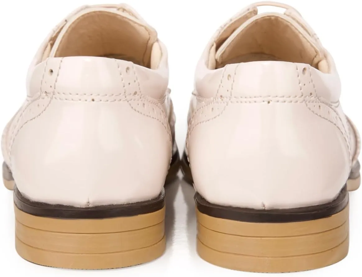 Boys’ Patent Derby Dress Shoes, Wingtip Brogue Lace-Up Wedding Prom Formal Footwear