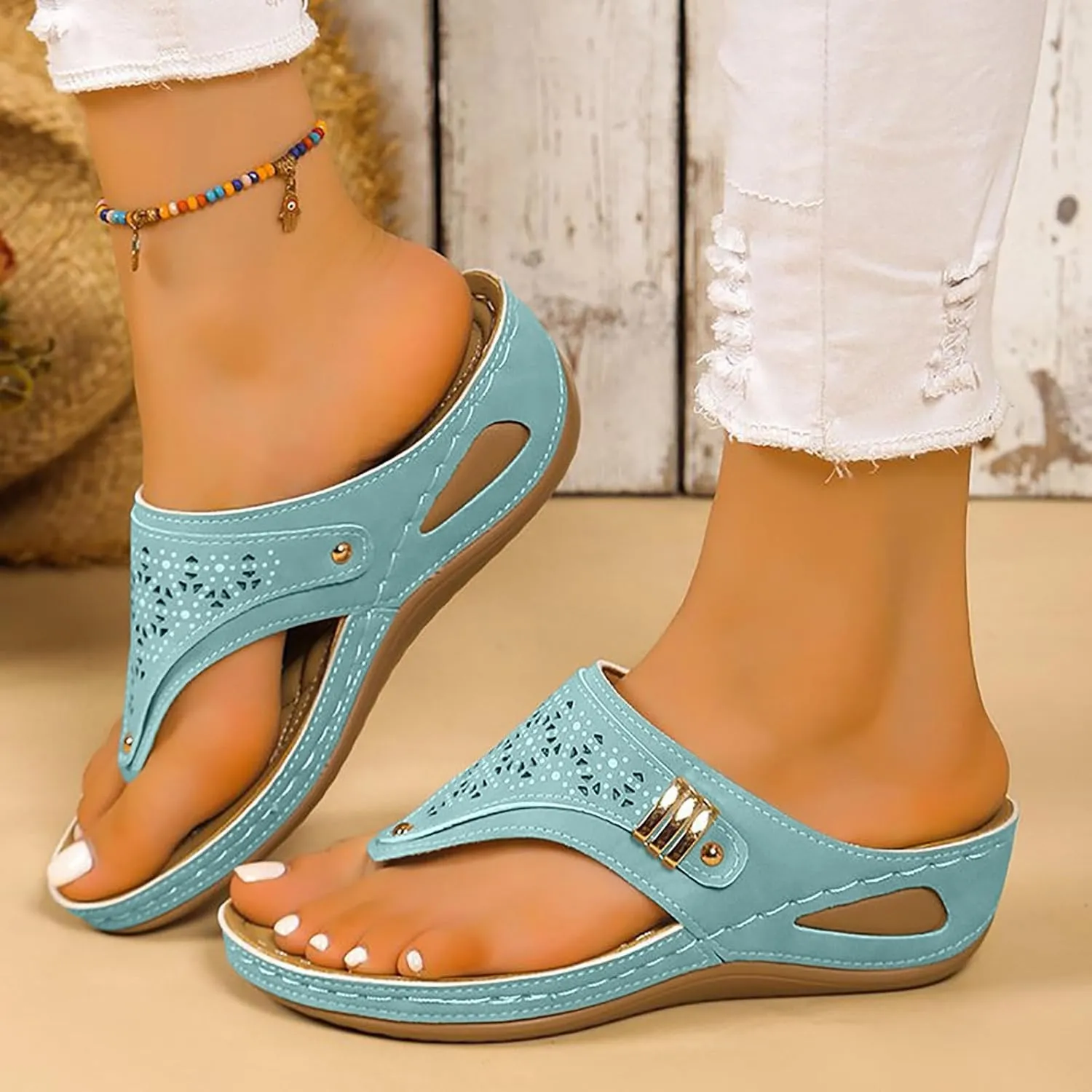 Breathable Mesh Hollow Sports Sandals Non-Slip 2024 New Women’s Wedge Orthopedic Flip-Flops Summer Casual Sandals Open Toe
