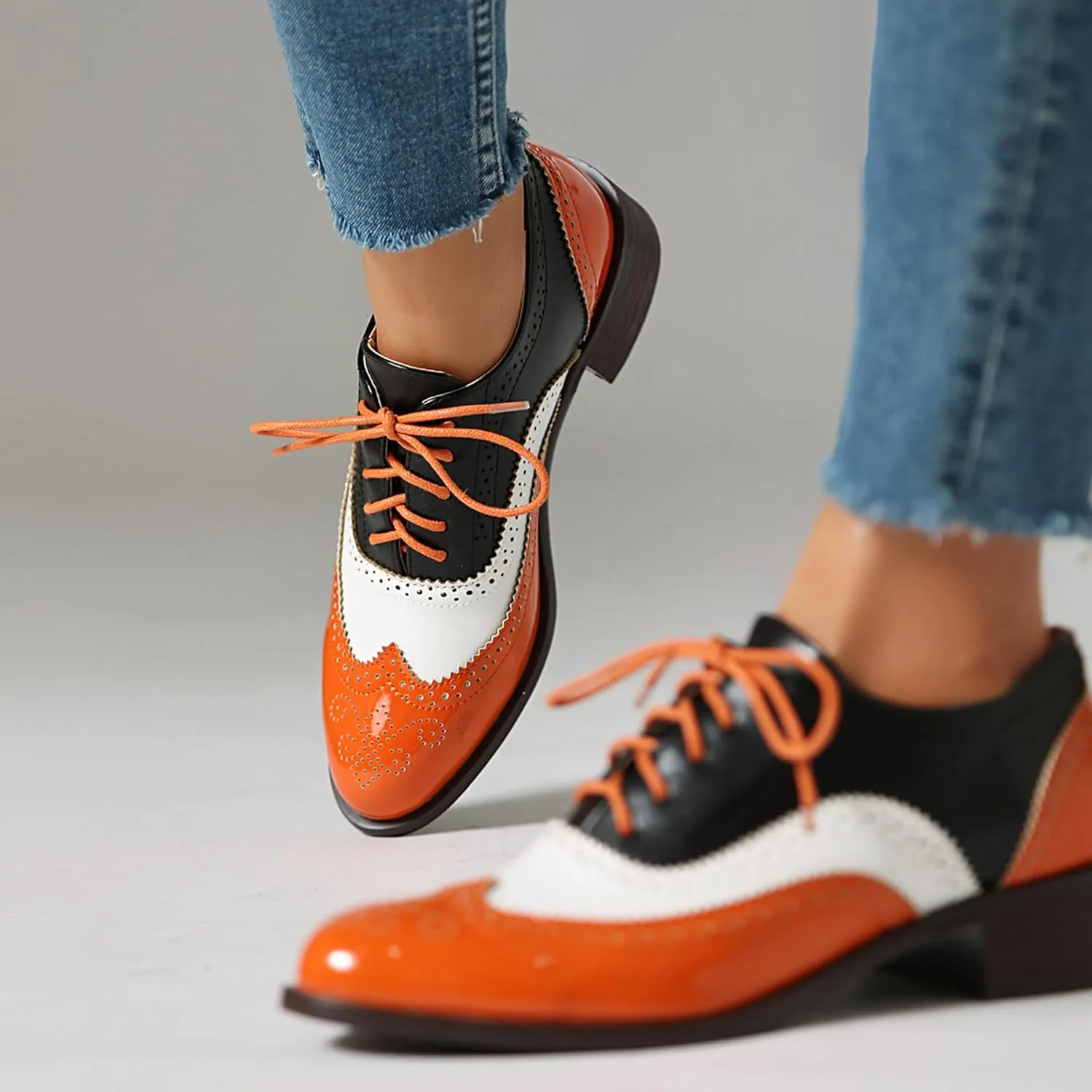 Brogue Derby Women Lace Up Low Block Heel Men Work Shoes