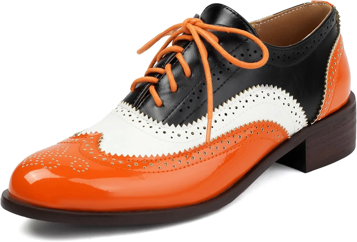Brogue Derby Women Lace Up Low Block Heel Men Work Shoes