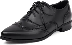 Brogue Women Pointed Toe Oxford Derby Low Block Heel