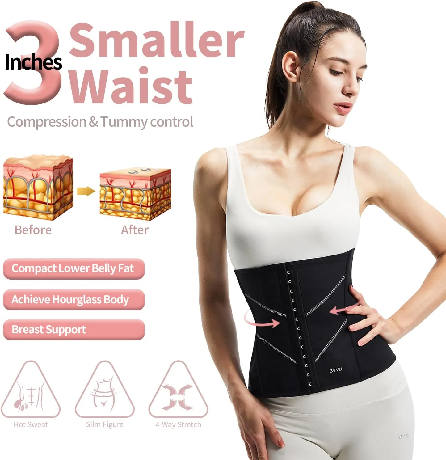 BVVU Sweat Waist Trainer Trimmer for Women Corset Cincher Underbust Latex Sport Girdle Body Shaper for Workout