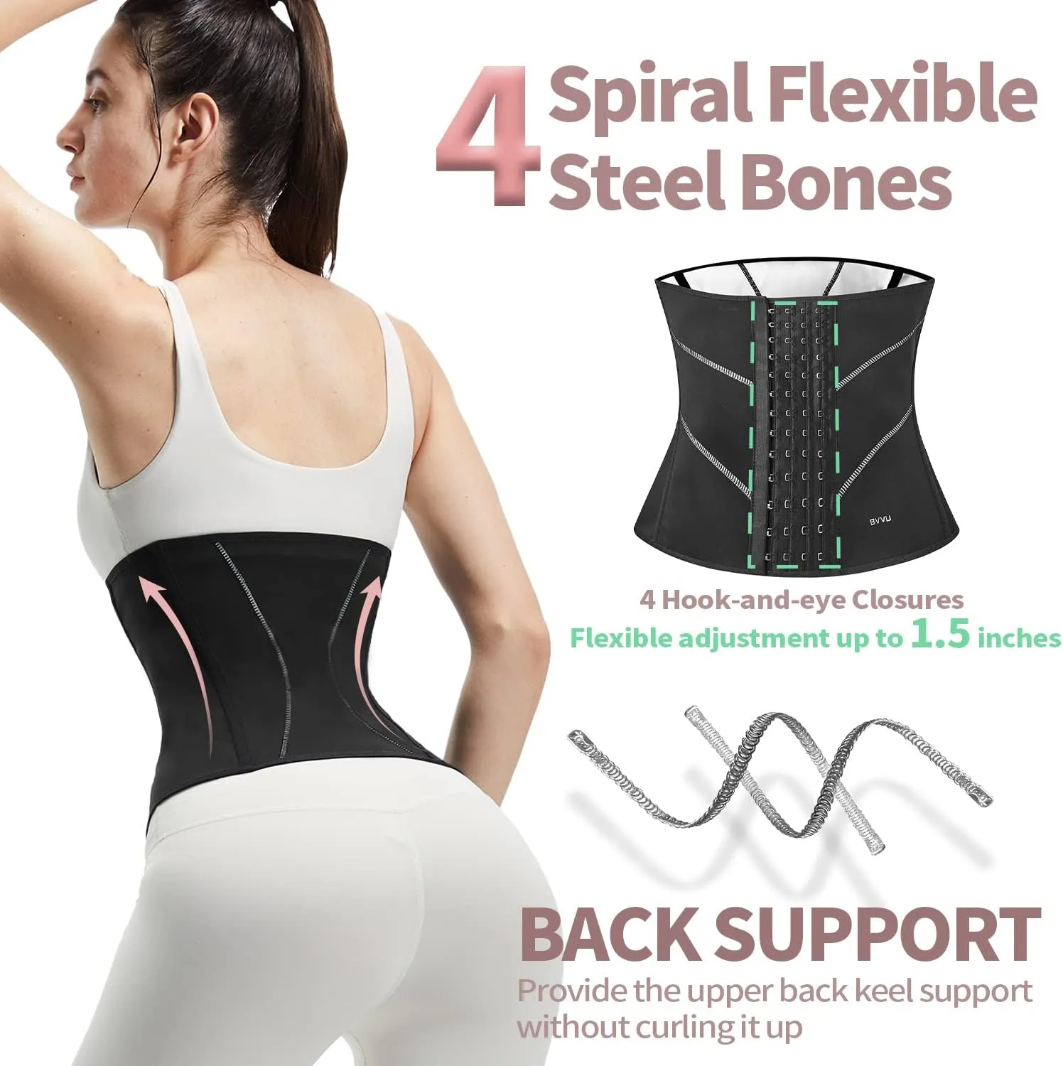 BVVU Sweat Waist Trainer Trimmer for Women Corset Cincher Underbust Latex Sport Girdle Body Shaper for Workout