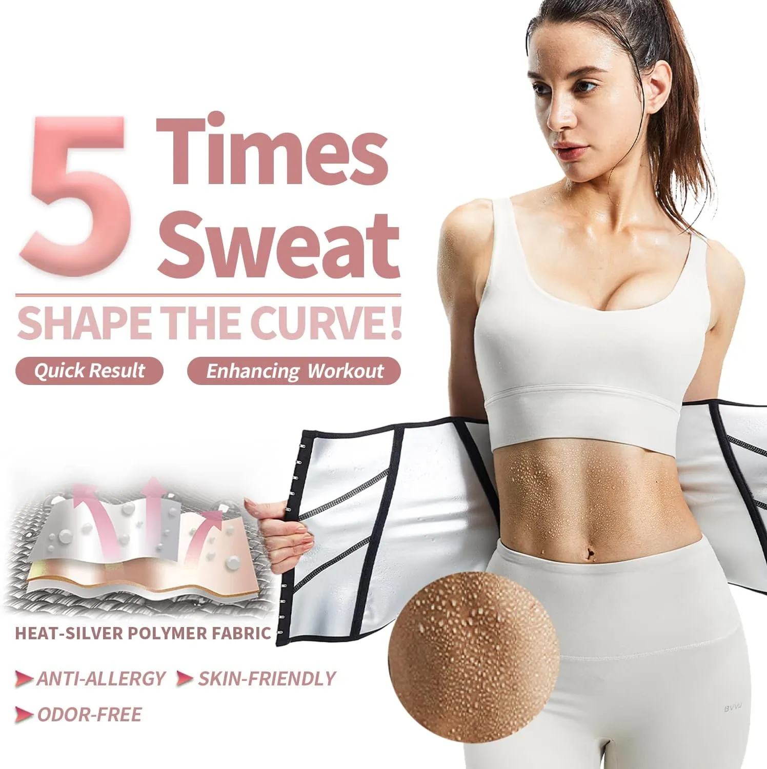 BVVU Sweat Waist Trainer Trimmer for Women Corset Cincher Underbust Latex Sport Girdle Body Shaper for Workout