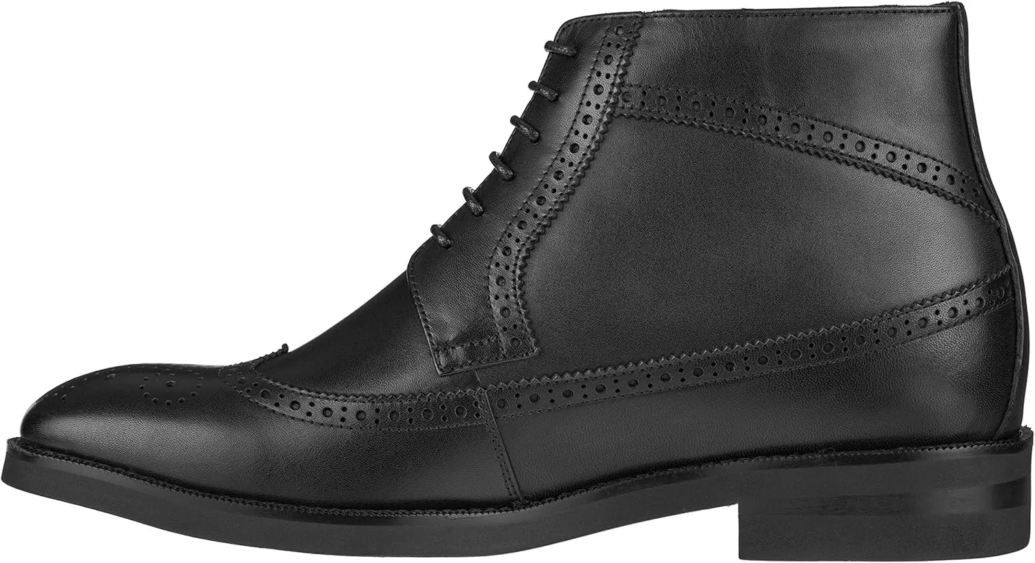 CALTO Men's Invisible Height Increasing Elevator Shoes - Black Premium Leather Lace-up Wing-Tip Dress Boots - 3.2 Inches Taller - S27001 - Size 12 D(M) US