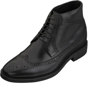 CALTO Men's Invisible Height Increasing Elevator Shoes - Black Premium Leather Lace-up Wing-Tip Dress Boots - 3.2 Inches Taller - S27001 - Size 12 D(M) US