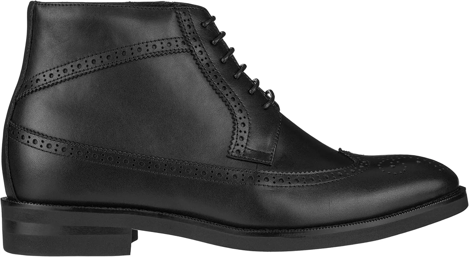 CALTO Men's Invisible Height Increasing Elevator Shoes - Black Premium Leather Lace-up Wing-Tip Dress Boots - 3.2 Inches Taller - S27001 - Size 12 D(M) US