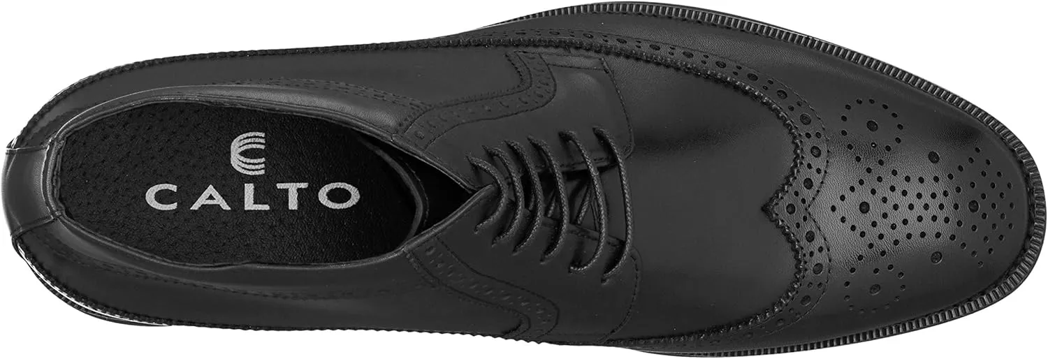 CALTO Men's Invisible Height Increasing Elevator Shoes - Black Premium Leather Lace-up Wing-Tip Dress Boots - 3.2 Inches Taller - S27001 - Size 12 D(M) US