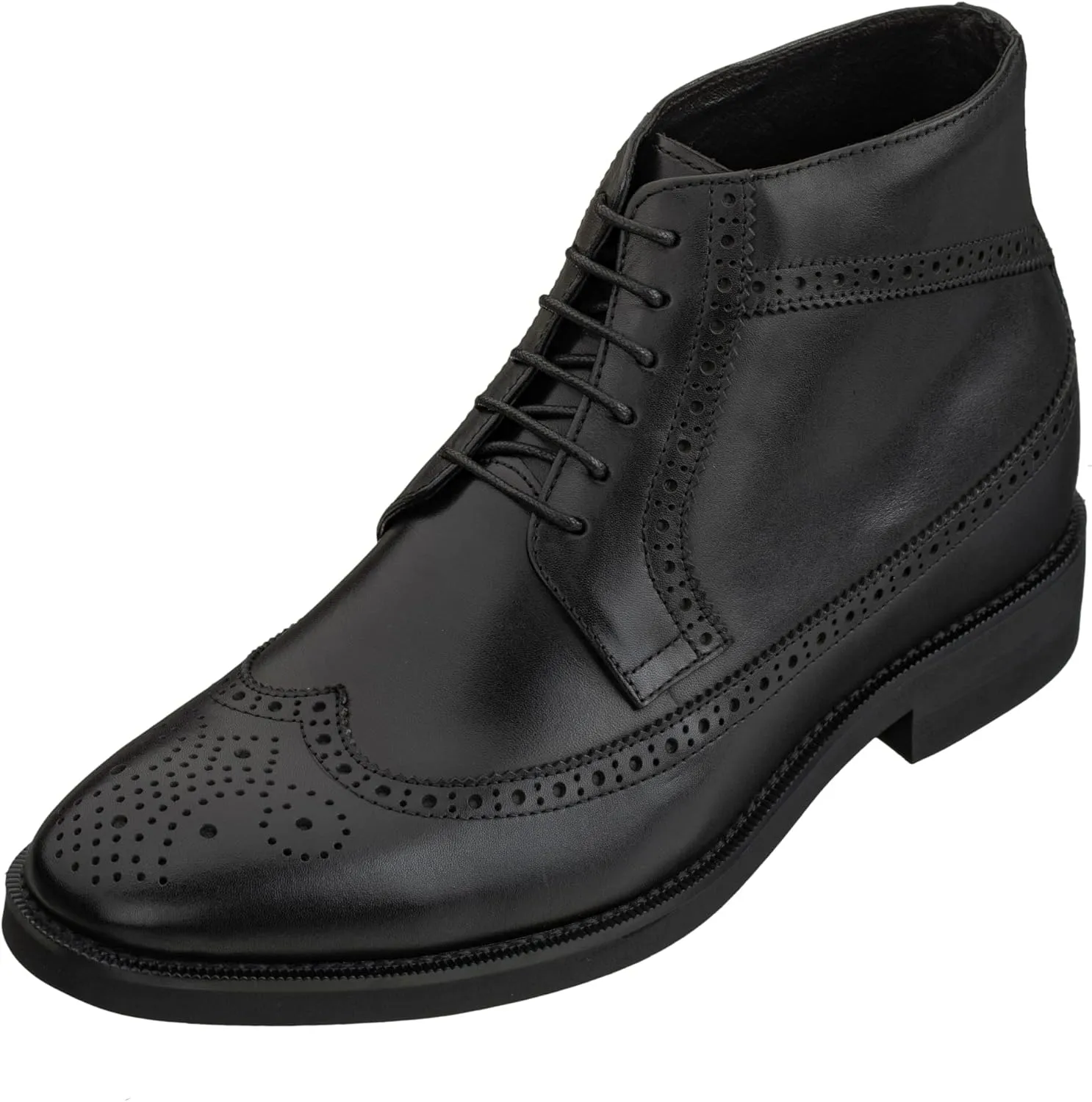 CALTO Men's Invisible Height Increasing Elevator Shoes - Black Premium Leather Lace-up Wing-Tip Dress Boots - 3.2 Inches Taller - S27001 - Size 12 D(M) US