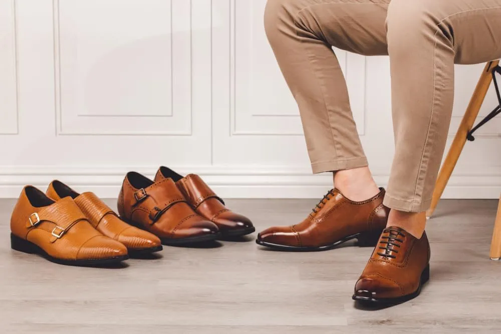 CALTO Men's Invisible Height Increasing Elevator Shoes - Brown Leather Slip-on Dual Monk Straps Formal Loafers- 2.8 Inches Taller - K3115 - Size 12 D(M) US