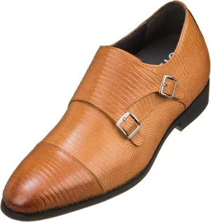 CALTO Men's Invisible Height Increasing Elevator Shoes - Brown Leather Slip-on Dual Monk Straps Formal Loafers- 2.8 Inches Taller - K3115 - Size 12 D(M) US