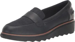 Clarks Women's Sharon Gracie Loafer, Navy Combi Leather, 8.5 Wide