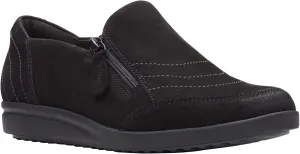 Clarks Women's Tamzen Zip Loafer, Black Nubuck, Size 8.5