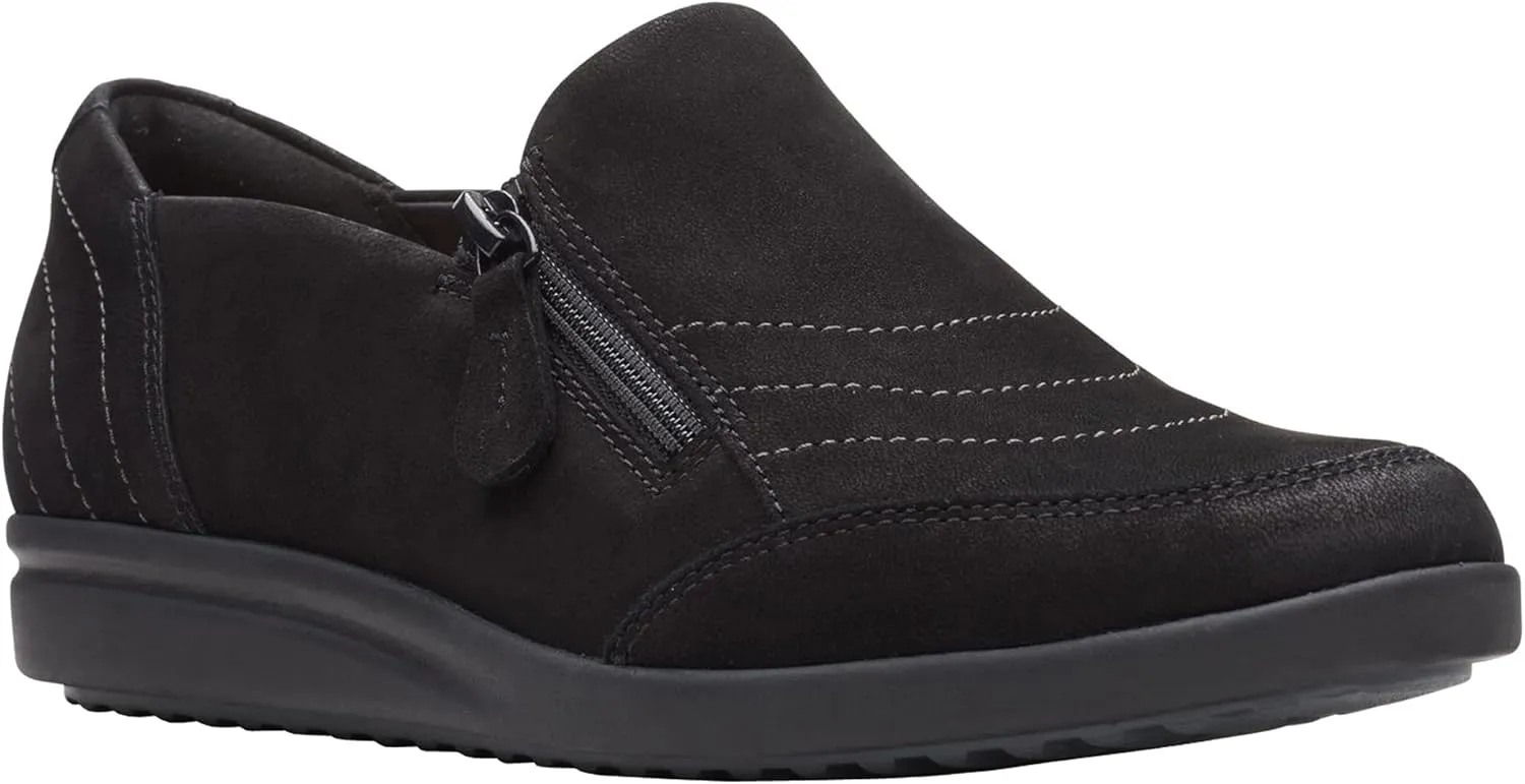 Clarks Women's Tamzen Zip Loafer, Black Nubuck, Size 8.5