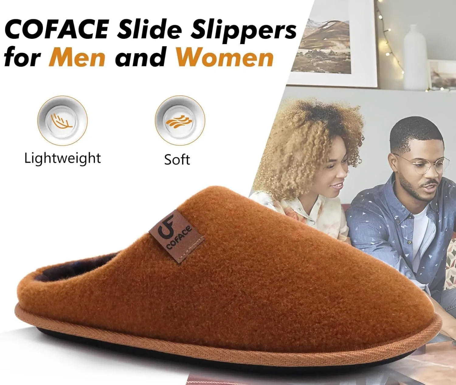 COFACE Unisex Mens Womens Cozy Memory Foam Scuff Slippers Casual Slip On Warm House Shoes Indoor/Outdoor Felt Sandal Slippers With Arch Support Rubber Sole Size 4-15