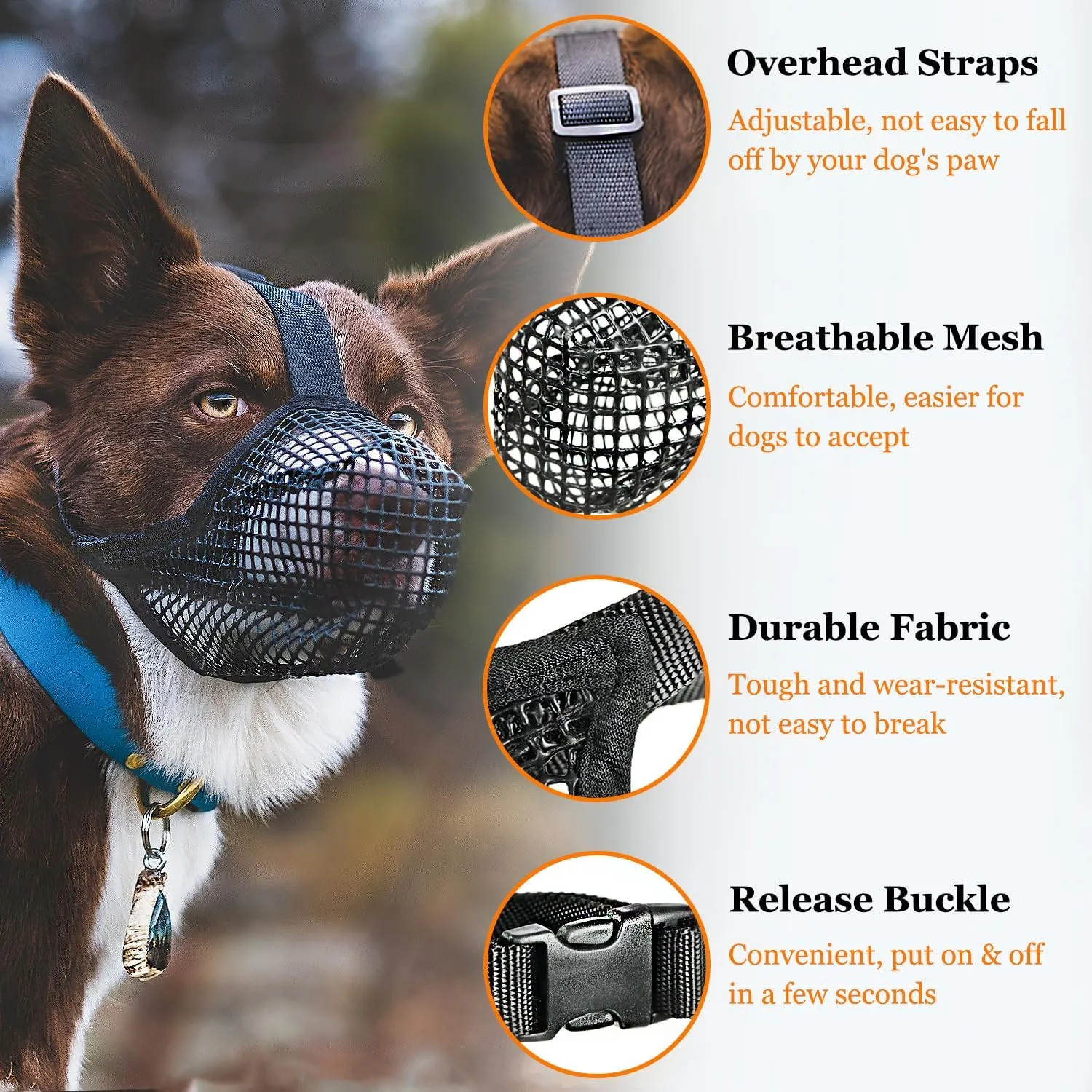 Crazy Felix Dog Muzzle, Soft Mesh Muzzle for Small Medium Large Dogs Labrador German Shepherd, Breathable Adjustable Mouth Guard for Biting Chewing Scavenging, Allows Panting and Drinking(Grey, XL)