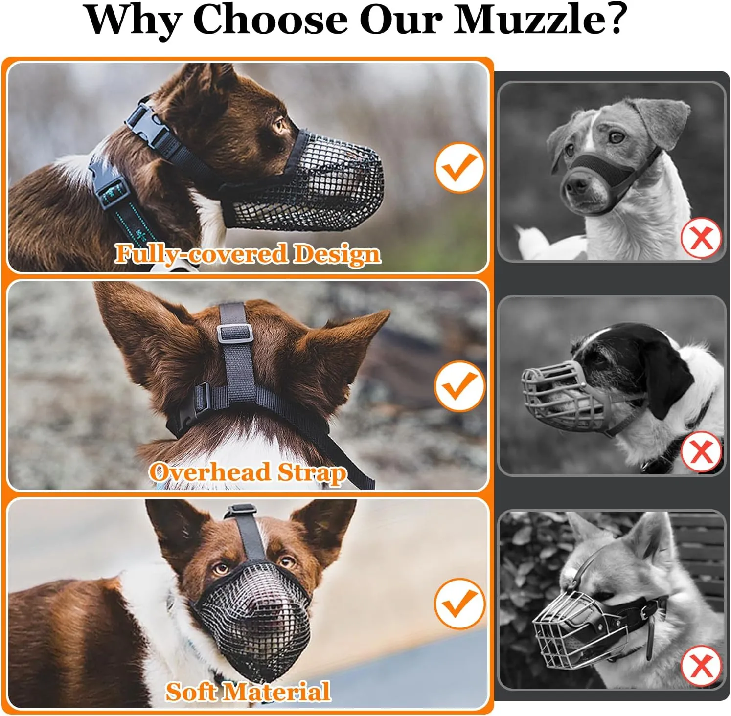 Crazy Felix Dog Muzzle, Soft Mesh Muzzle for Small Medium Large Dogs Labrador German Shepherd, Breathable Adjustable Mouth Guard for Biting Chewing Scavenging, Allows Panting and Drinking(Grey, XL)