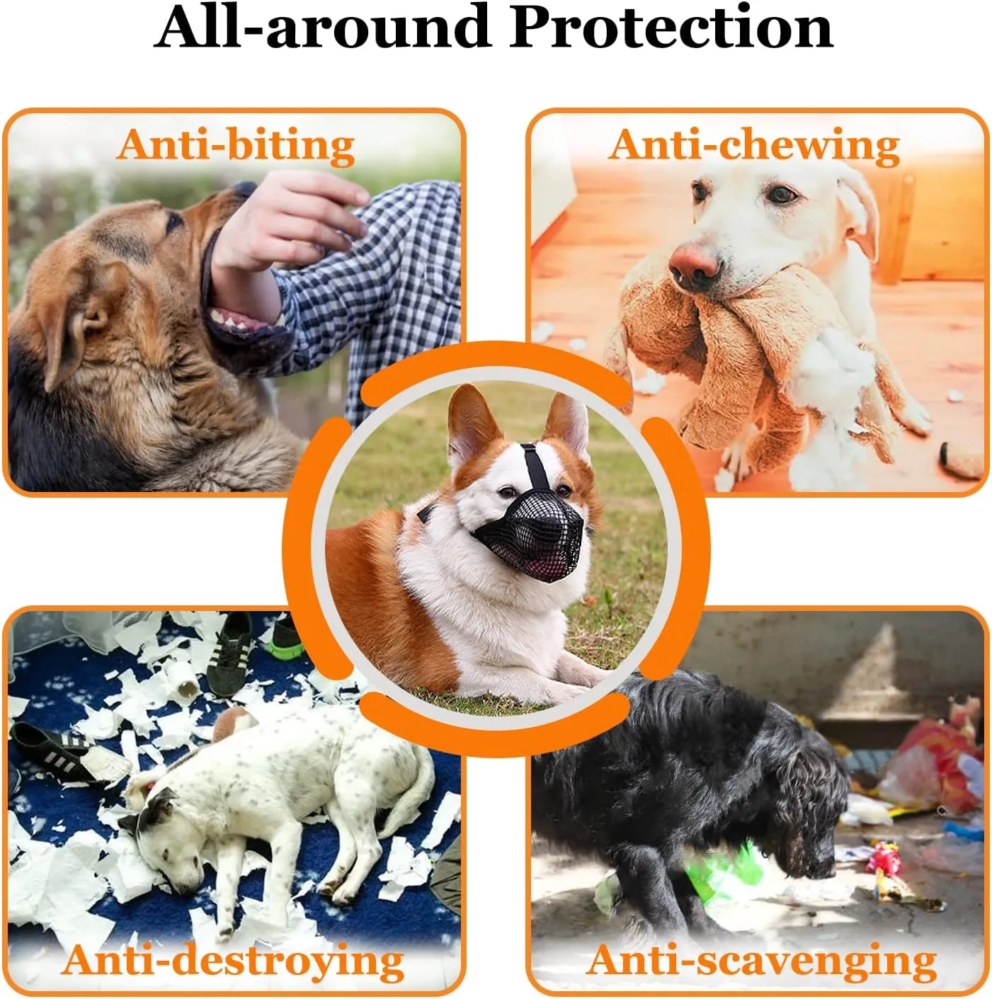 Crazy Felix Dog Muzzle, Soft Mesh Muzzle for Small Medium Large Dogs Labrador German Shepherd, Breathable Adjustable Mouth Guard for Biting Chewing Scavenging, Allows Panting and Drinking(Grey, XL)