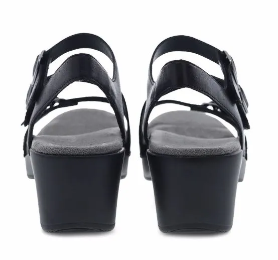 Dansko Sacha Black Burnished Calf Womens Adjustable Strap Sandals 9851-020200