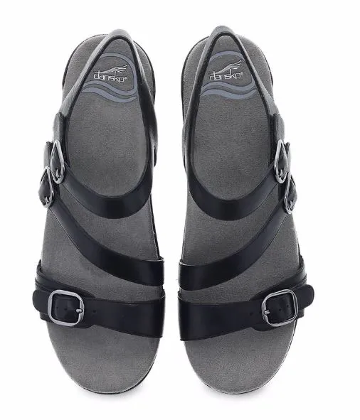 Dansko Sacha Black Burnished Calf Womens Adjustable Strap Sandals 9851-020200