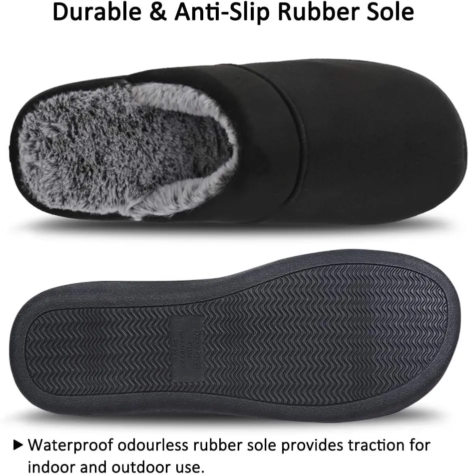 DL Men's Memory Foam Slippers with Fuzzy Plush Lining, Slip on House Slippers with Indoor Outdoor Anti-Skid Rubber Sole
