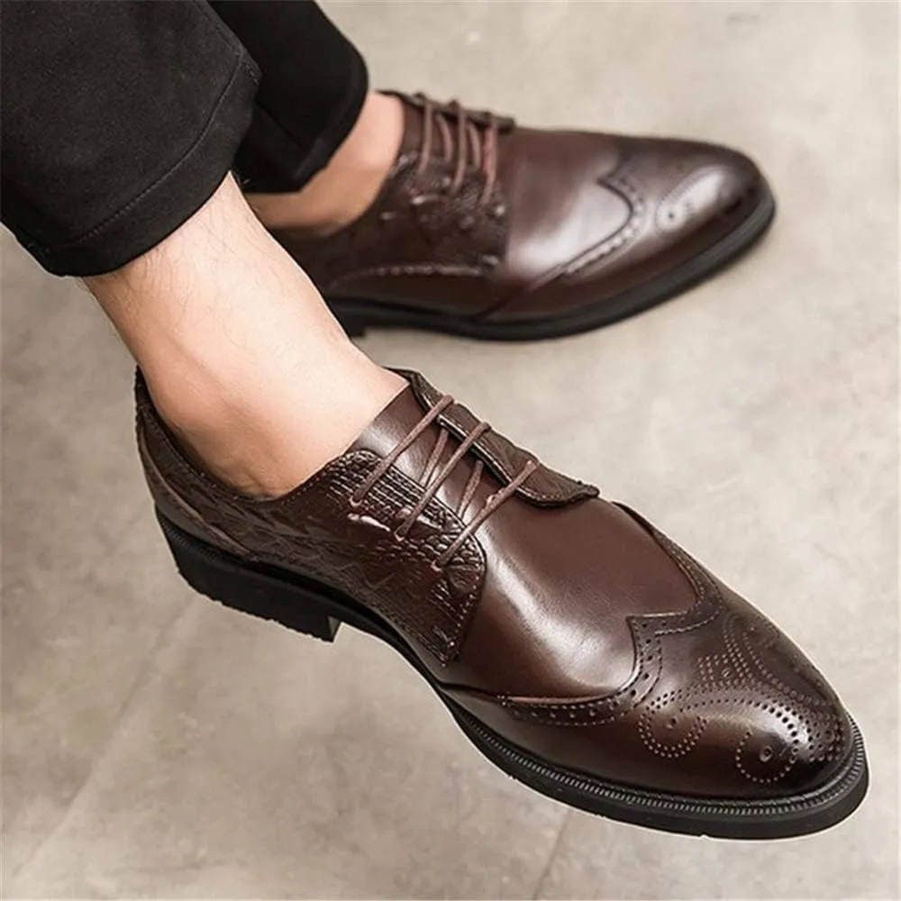 Dress Oxford for Men Lace Up Wing Tip Brogue Derby Shoes Cowhide Anti-Slip Rubber Sole Low Top Party Suitable for Many Occasions