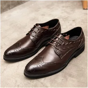 Dress Oxford for Men Lace Up Wing Tip Brogue Derby Shoes Cowhide Anti-Slip Rubber Sole Low Top Party Suitable for Many Occasions