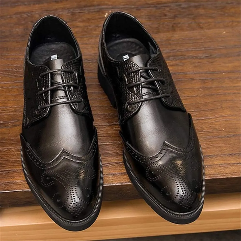 Dress Oxford for Men Lace Up Wing Tip Brogue Derby Shoes Cowhide Anti-Slip Rubber Sole Low Top Party Suitable for Many Occasions