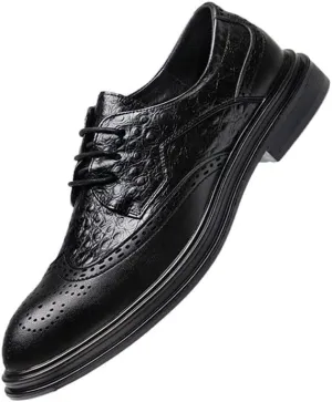 Dress Shoes for Men Lace Up Crocodile Print Wing Tip Brogue Embossed Derby Shoes Low Top Rubber Sole Non Slip Party Suitable for Many Occasions (Color : Black, Size : 8)