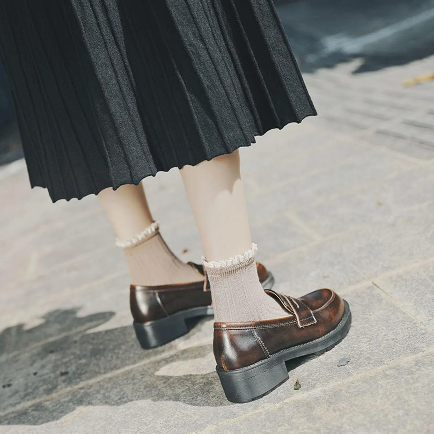Duberess Women's Leather Penny Loafer Casual Flat Uniform Dress Shoes for Women Ladies and Girls
