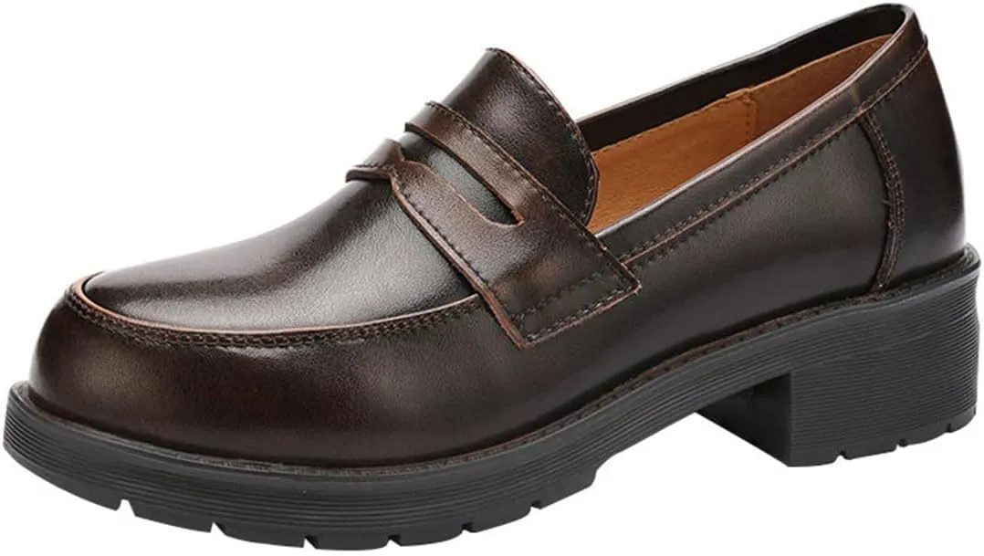 Duberess Women's Leather Penny Loafer Casual Flat Uniform Dress Shoes for Women Ladies and Girls
