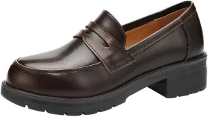Duberess Women's Leather Penny Loafer Casual Flat Uniform Dress Shoes for Women Ladies and Girls